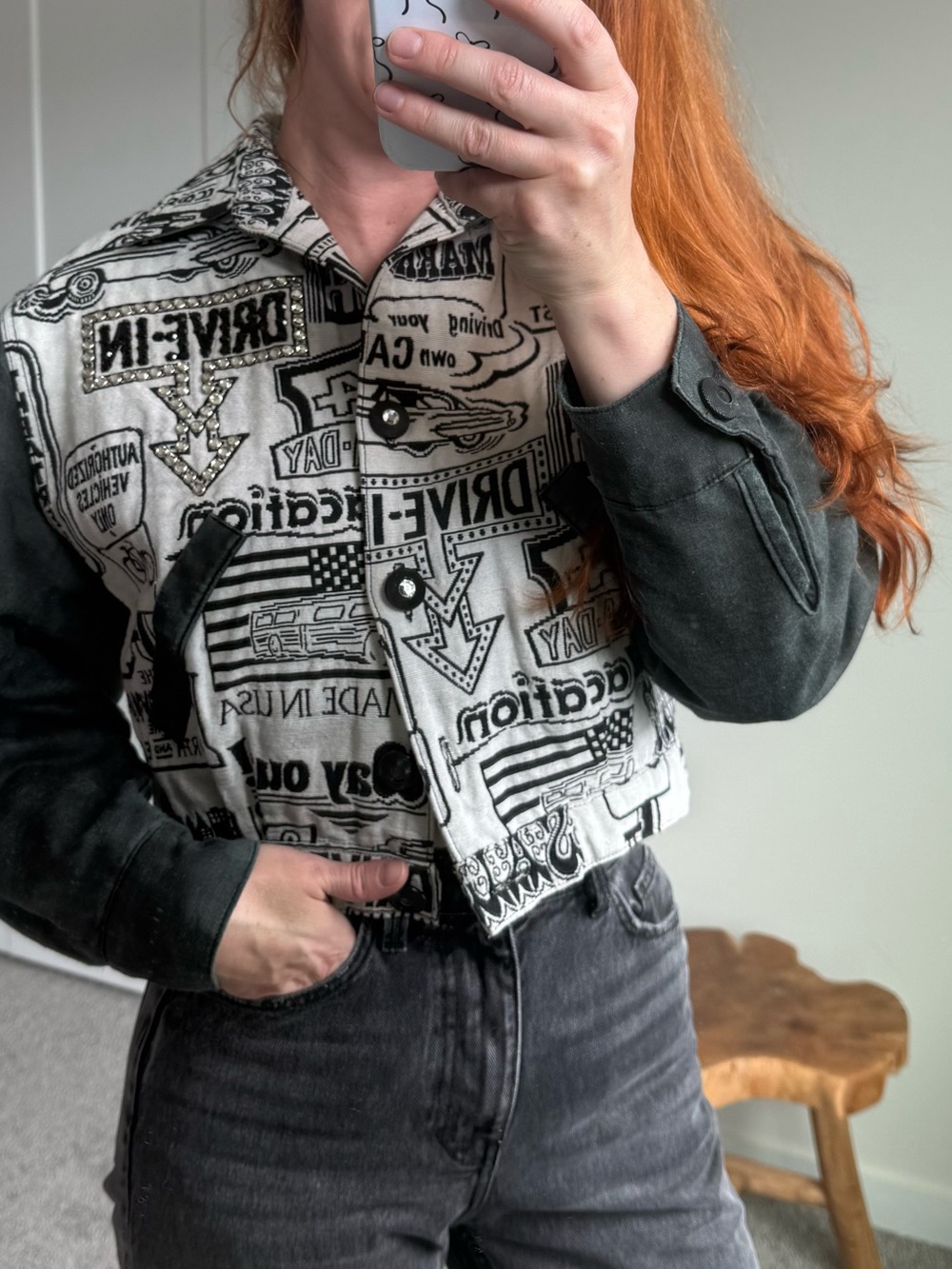 Vintage Lorraine Wardy Black & Cream Graphic  Jacket